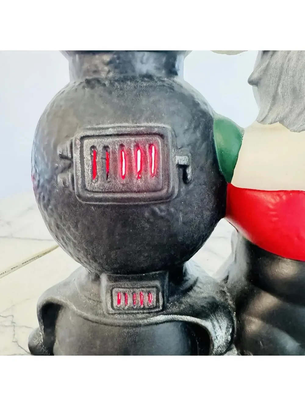 RARE Vintage Handmade Santa Coal Furnace Ceramic Lamp Light Up Christmas Kitsch
